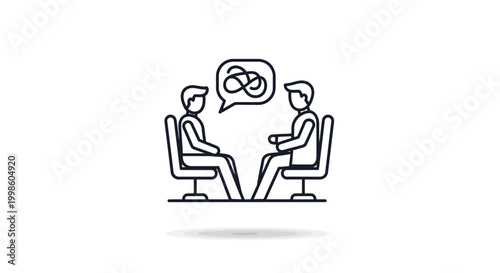 Two businessmen talking in office chairs.