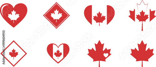 Canada day icons maple leaves and flags celebrating canadian pride