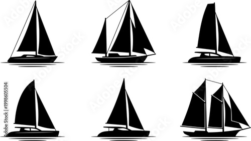 set of sailing boats vector silhouette