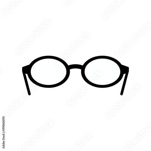 A minimalist illustration of classic black-rimmed oval glasses with clear lenses.