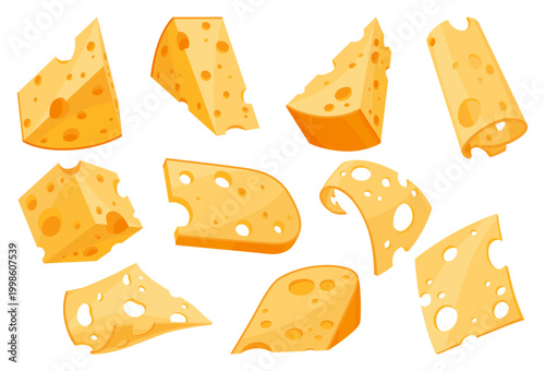 Foto Colorful assortment of sliced cheese pieces in playful cartoon style showing wed