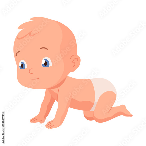 New born baby. Toddler with gentle smile on its face. Cute newborn infant. Vector cartoon illustration isolated on white background