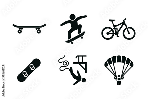 Extreme sports icon set solid black icon set vector illustration