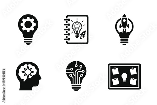 Innovation startup icon set solid black icon set vector illustration