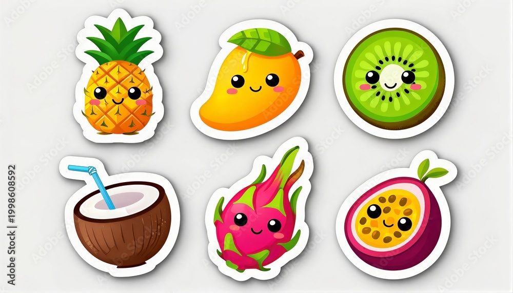 Fototapeta premium Tropical Fruit Stickers Collection