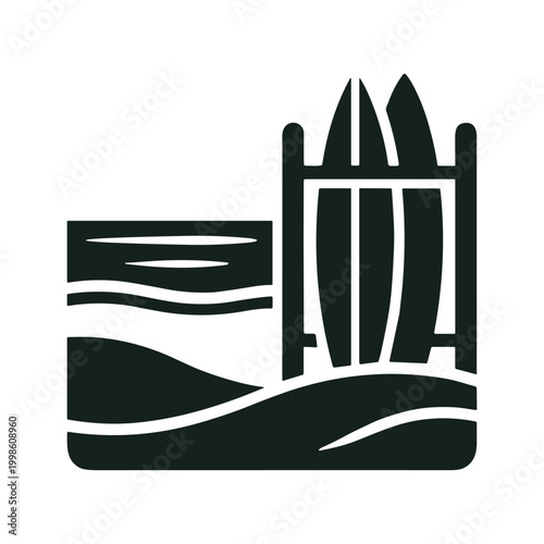 Surfboard rack beach solid black icon vector illustration