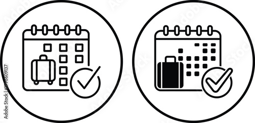 Travel Booking Icons with Calendar and Suitcase for Vacation Schedule Planning