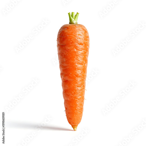 Fresh organic carrot with green leaves isolated on white background