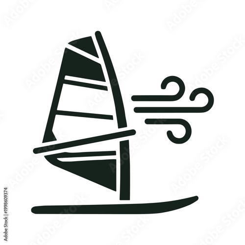 Windsurfing water sport icon solid black icon vector illustration