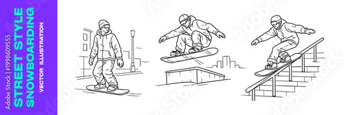 Street snowboarding icon set solid black icon set vector illustration