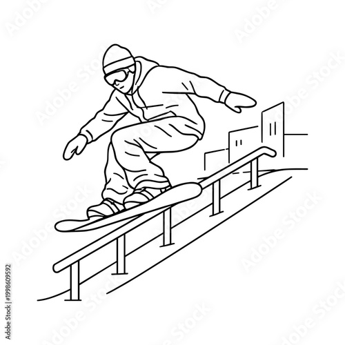 Street snowboarding rail icon outline vector illustration