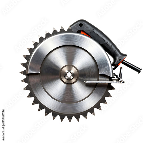 Close-up of metal circular saw blade with adjustable angle grinder tool isolated on white