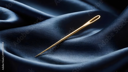 Golden sewing needle on dark silk – Great for 
