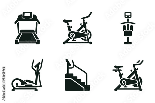 Cardio gym equipment icon set solid black icon set vector illustration