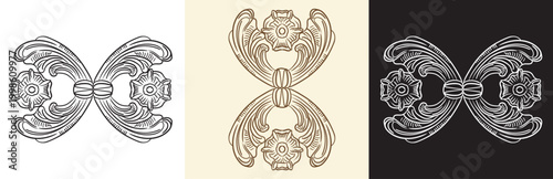 Hand drawing ornate design elements set in three colors vector art