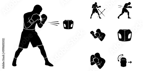 Boxer Bob and Weave Defensive Stance Silhouette Vector