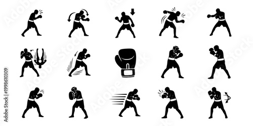 Boxer Bob and Weave Defensive Stance Silhouette Vector