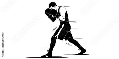 Boxer Bob and Weave Defensive Stance Silhouette Vector