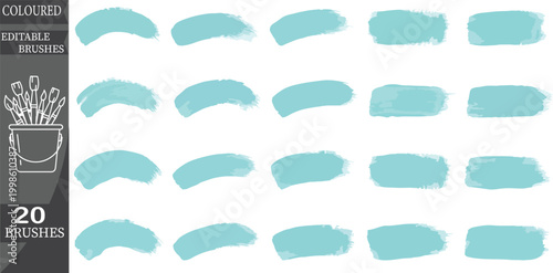 Colorful Brush Strokes, Editable Brushes, Vector Art, 20 Coloured Brushes, sky blue , blue , teal blue
