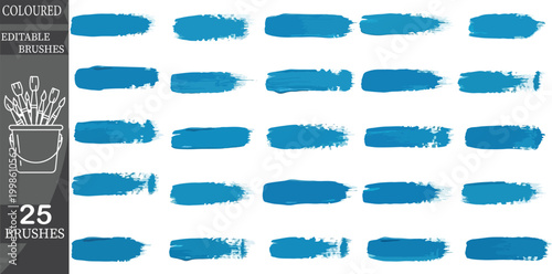 Blue Coloured Editable Brushes, Vector Brush Strokes, 25 Editable Brushes, Digital Painting Tools