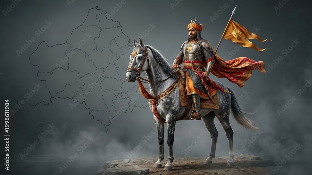Fototapeta premium Rajput Warrior King on Horse Rajasthan Theme
