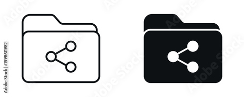 Share folder icon set, file sharing and network folder concept in line and solid style. vector illustration.