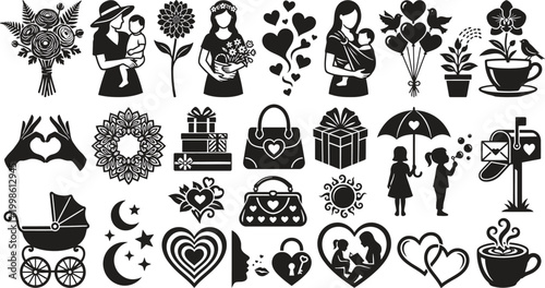 MothersDaySymbolsCollectionWithHeartsGiftsAndNature