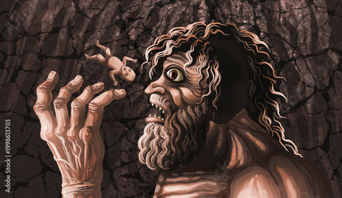 Canvastavla titan chronos devouring his children in dark mythological scene
