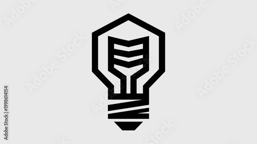 Angular hexagonal light bulb icon mark - Suitable for modern technology logos, architectural lighting firms, or edgy creative portfolios.