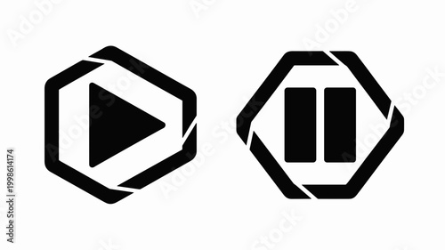 Angular play icon in hexagonal container - Perfect for tech-focused gaming platforms, multimedia player UI, or digital control panels.