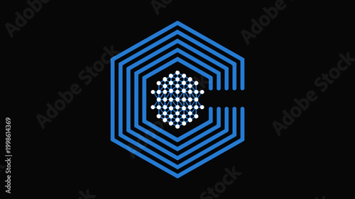 Spiral progression hexagonal rings mark - Suitable for growth strategy logos, high-tech motion concepts, or geometric abstract art.