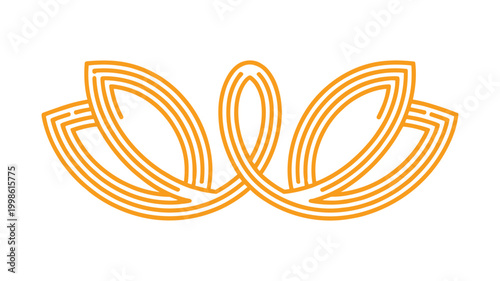 Orange abstract symmetrical curved lines forming a stylized lotus flower shape keywords