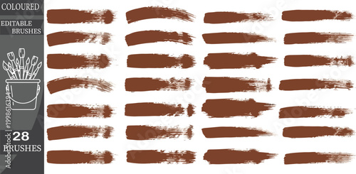Set of 28 brown brush Strokes. Coloured Paint Brush Strokes, Editable Brushes, 28 Brushes, Digital Art Supplies,