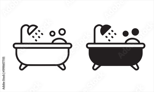 Bathtub icon set, bathroom sign, shower and bubbles, vector illustration