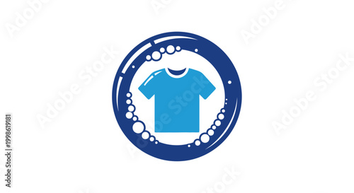 Laundry service logo with bubbles and t-shirt.