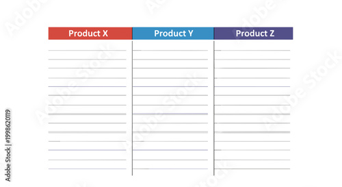 Colorful product comparison chart with columns and rows