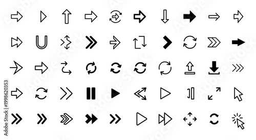 Collection of black and white arrow icons in various styles