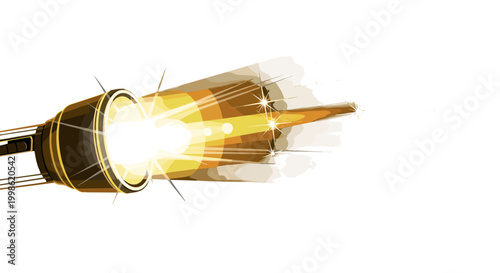 Rocket launching into space with bright flame and smoke