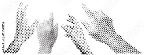 Halftone hands gesturing in different directions
