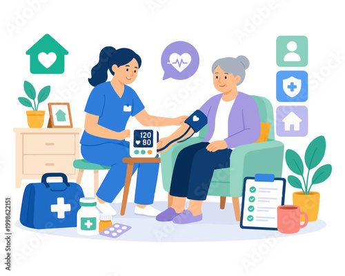 Home Nurse Checking Senior Blood Pressure