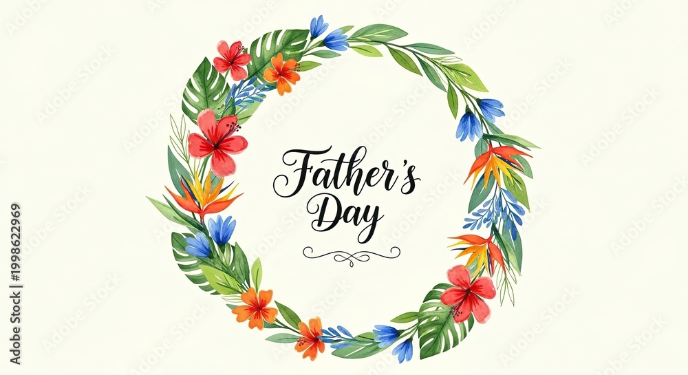 Obraz premium Festive father's day floral wreath with handwritten calligraphy
