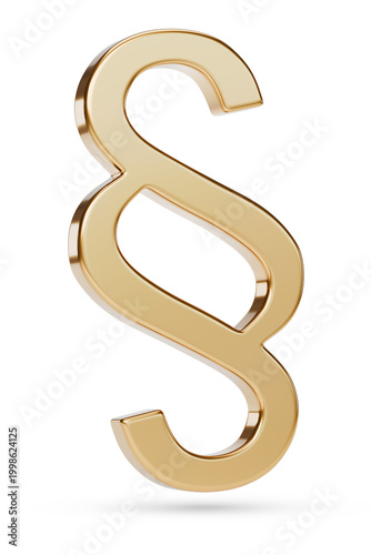 Three-dimensional golden law paragraph symbol isolated on white background. 3d illustration.