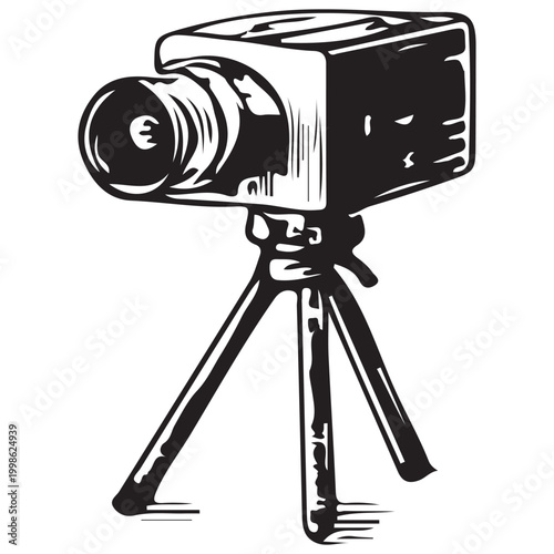 Video Camera on Tripod Illustration for Recording Streaming Webinar and Content Creation Setup