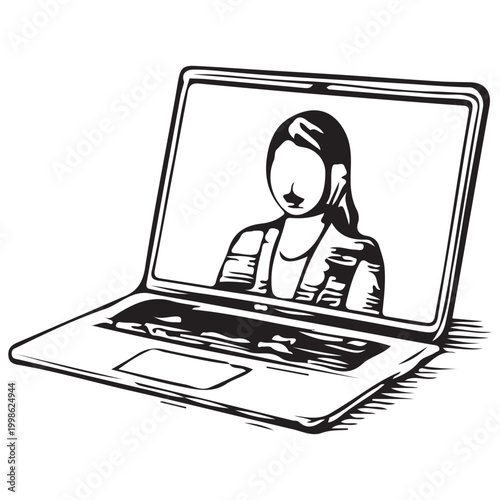 Laptop Video Conference Illustration for Remote Work Online Meeting Webinar and Digital Communication