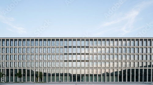 Wide Modern Office Building Glass Facade
