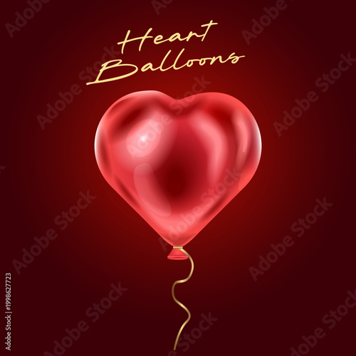 3d realistic red glossy holiday heart shape balloon. red heart balloons flying up, decorations for birthday or other gala events. Vector illustration