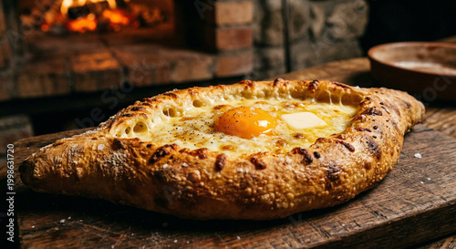 Georgian khachapuri cheese bread with egg and butter