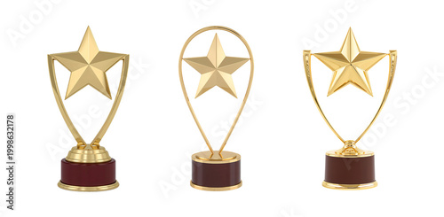 Gold star trophy with sleek design, symbolizing achievement and excellence isolated on transparent background. Generative Ai