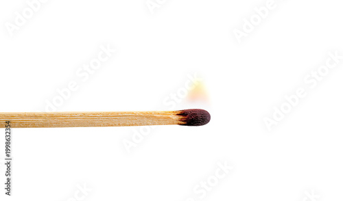 Ignited Wooden Matchstick with Vibrant Flame Isolated on Transparent Background. Generative Ai