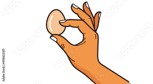 Hand holding egg, cartoon illustration, vector graphic, brown hand, white background